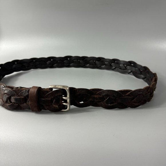 Martin Dingman Double Prong Distressed Brown Leather Braided Belt Size 38